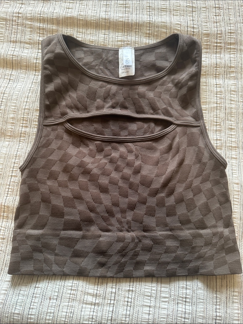 Nikibiki Brown Checker Ribbed Crop Tank